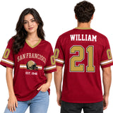 Custom San Francisco football jersey with personalized name and number shown from front and back