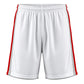 Custom soccer shorts with personalized name and number, white design with red side stripes