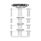 Deus Ex Machina x Shoyoroll BJJ Gi size chart with standard, husky, long, and fitted sizes