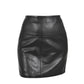 Front view of Ladies Leather 16inch Mini Length Pencil Skirt SKT5 Black showing the high-waisted design and horizontal panel stitching