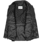 Interior view of men's black genuine leather winter car coat with quilted polyester lining and inside pockets