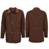 Front and back view of Men's Brown Nubuck Leather Car Coat hip length winter jacket