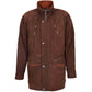 Men's Brown Nubuck Leather Car Coat front view with zip and snap button closure