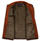 Interior quilted lining of Men's Brown Nubuck Leather Car Coat with TRICOGEAR label and inside pockets