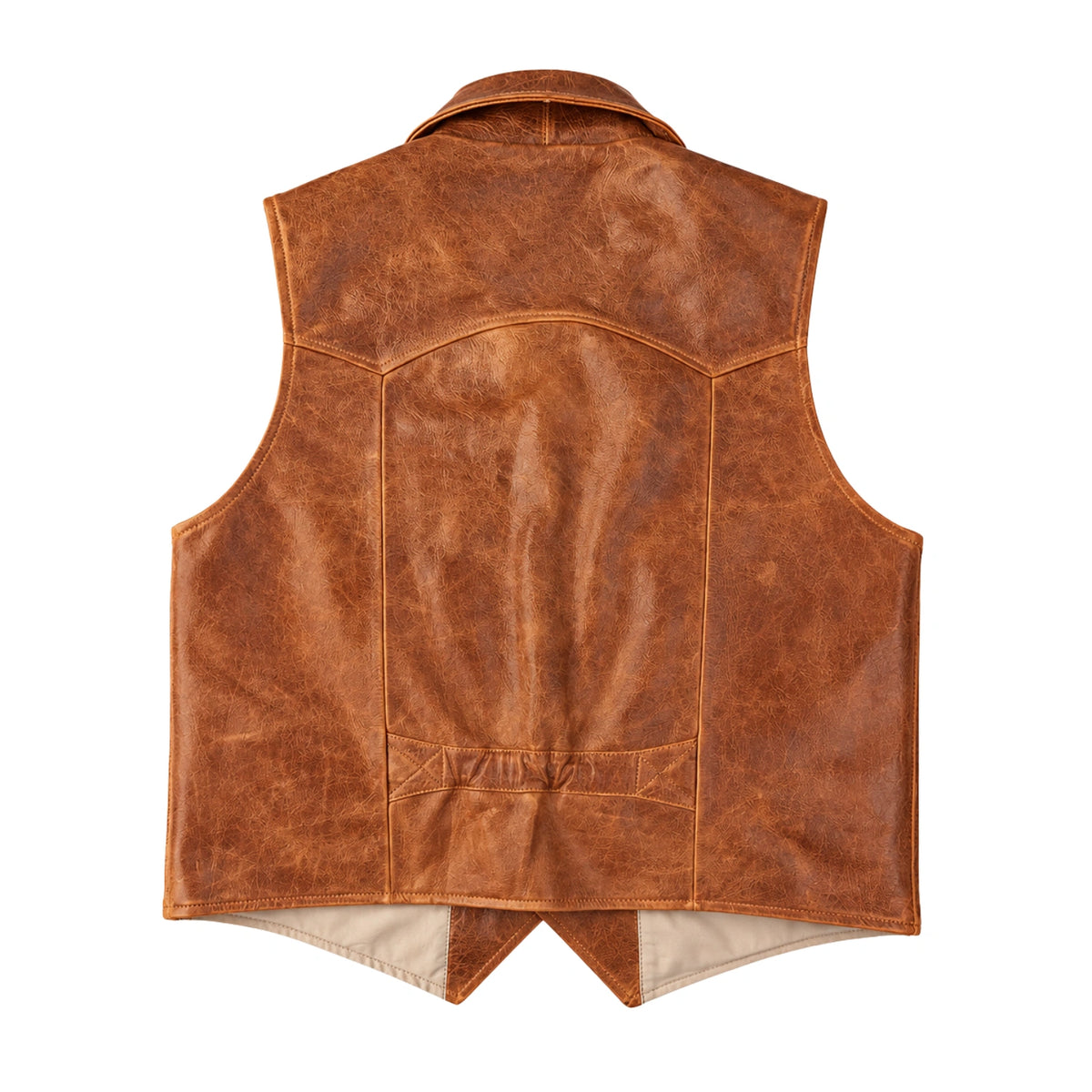 Back view of Men’s Brown Western Cowboy Leather Vest – Genuine Leather Biker & Rodeo Waistcoat