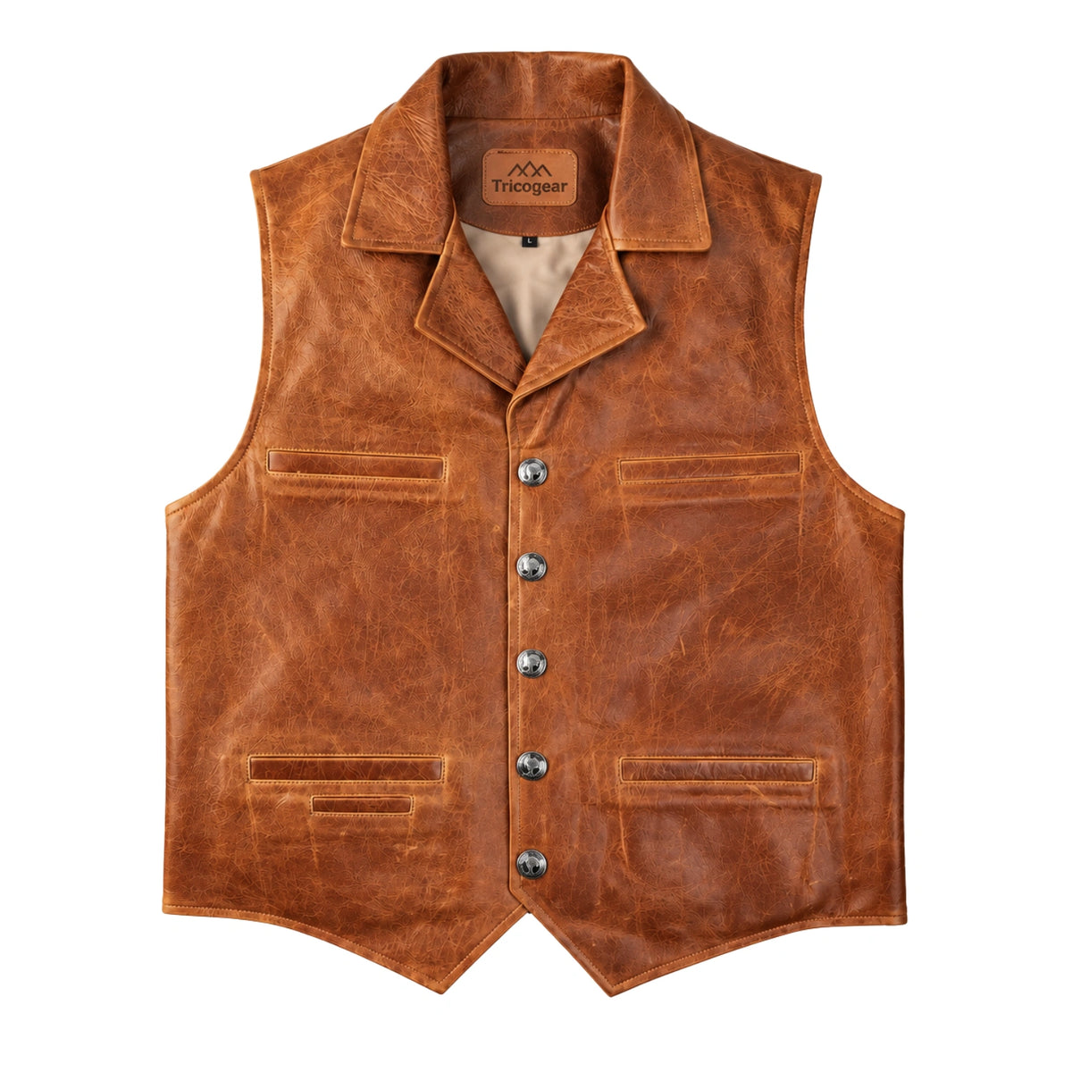 Men’s Brown Western Cowboy Leather Vest – Genuine Leather Biker & Rodeo Waistcoat