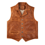 Men’s Brown Western Cowboy Leather Vest – Genuine Leather Biker & Rodeo Waistcoat