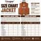 Men’s Brown Western Cowboy Leather Vest size chart with chest and shoulder measurements