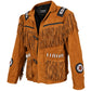 Men’s Brown Western Suede Leather Jacket – Fringe & White Bead Embellished Cowboy Jacket