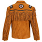 Men’s Brown Western Suede Leather Jacket – Fringe & White Bead Embellished Cowboy Jacket