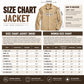 Size chart for men’s brown western suede leather jacket with fringe details
