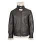 Men's Classic B3 Original Sheepskin Jacket in brown and white with folded shearling collar, front view.