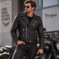 Men’s classic biker leather jacket styled with motorcycle rider