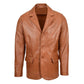 Men's Classic Three Button Tan Leather Blazer made from soft genuine leather front view with notch lapel and button closure.