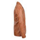 Side profile of Men's Classic Three Button Tan Leather Blazer in soft genuine leather.