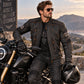 Men’s Street motorcycle leather armored jacket styled with a motorcycle rider