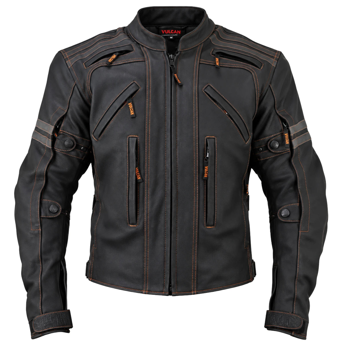 Men’s Street motorcycle matte black leather armored jacket front view