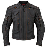 Men’s Street motorcycle matte black leather armored jacket front view