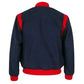 Men’s vintage blue wool letterman jacket back view