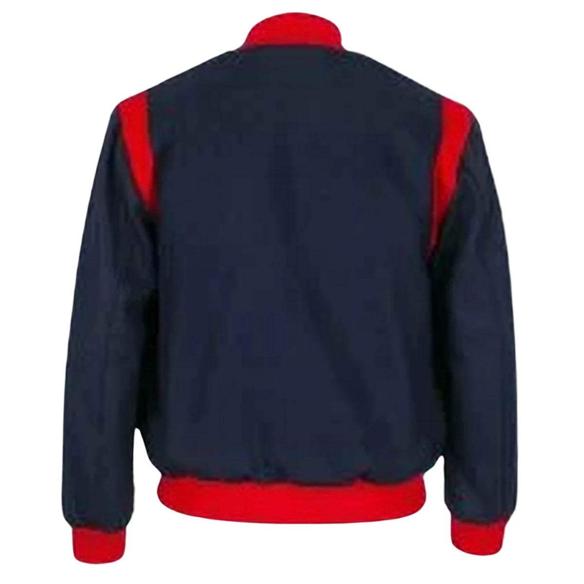 Men’s vintage blue wool letterman jacket back view