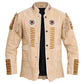 Men’s and women’s Western leather coat size chart with chest, bust, shoulder, sleeve, and jacket length measurements