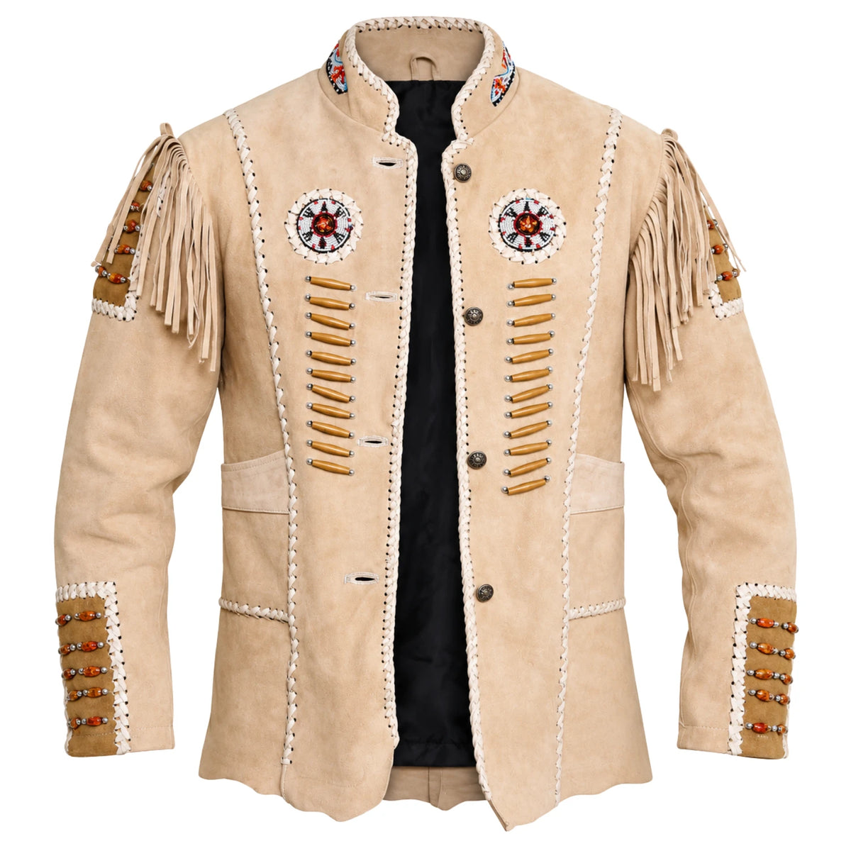 Men’s and women’s Western leather coat size chart with chest, bust, shoulder, sleeve, and jacket length measurements