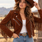 Nora Brown studded suede leather jacket with fringe western cowboy style