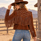Nora Brown studded suede leather jacket rear view showing western fringe and studded back