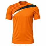 Orange custom soccer jersey with black and white diagonal stripe