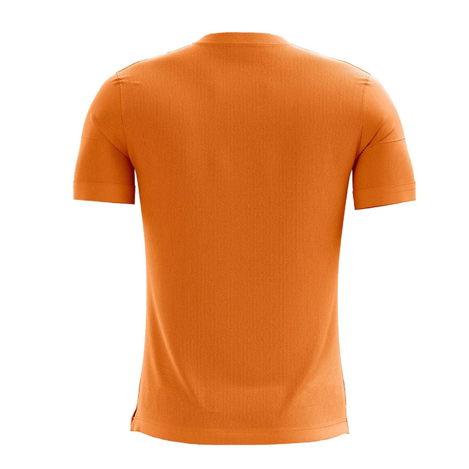 Back view of orange soccer jersey with short sleeves