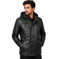 Left side view of Parka detachable men's leather hoodie Logan black