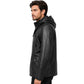 Left side view of Parka detachable men's leather hoodie Logan black