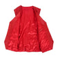 Interior view of the open Rita red leather waistcoat showing its matching smooth red satin lining and functional horizontal inner slip pocket