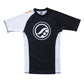 Shoyoroll 2019 Q4 White Ranked Short Sleeve Rash Guard front view with black and white design