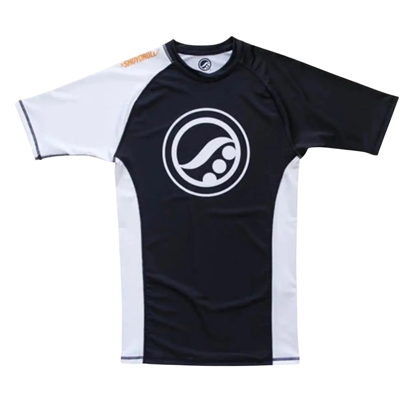 Shoyoroll 2019 Q4 White Ranked Short Sleeve Rash Guard front view with black and white design