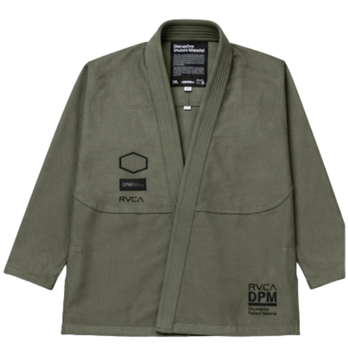 Shoyoroll Batch 114 RVCA x DPM olive BJJ gi front view