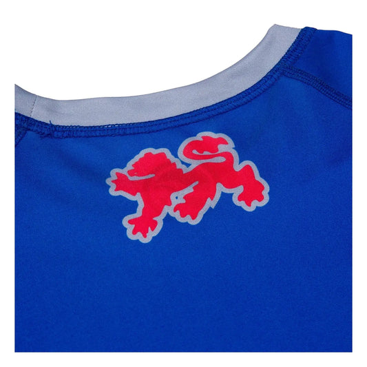 Close-up of Shoyoroll Batch 145 SuperLite BJJ rash guard logo and collar detail