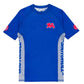 Shoyoroll Batch 145 SuperLite Retro short sleeve BJJ rash guard in blue with red and silver side panels and chest graphic