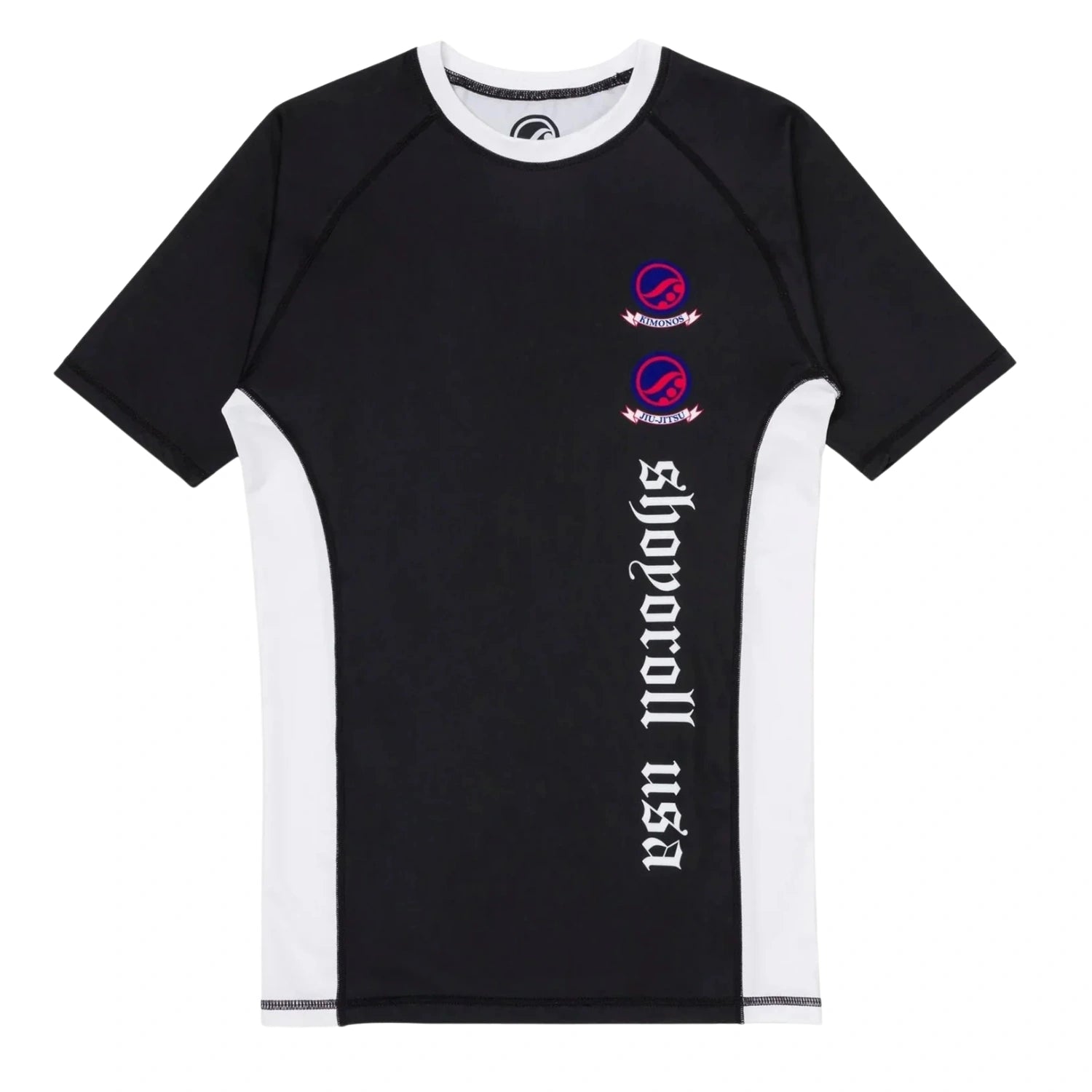 Shoyoroll Batch 151 SS24 Americana black and white short sleeve BJJ training rash guard front view