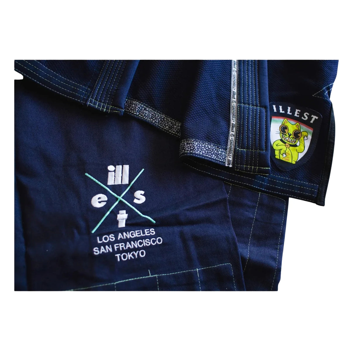 Shoyoroll Batch 22 Illest BJJ Gi close-up showing embroidered details and patches