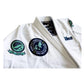 Shoyoroll Batch 22 Illest white BJJ Gi jacket close-up with patches and collar detail