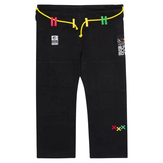 Shoyoroll Batch 30 Like Cheese black BJJ Gi pants with colorful X accents and yellow drawstring