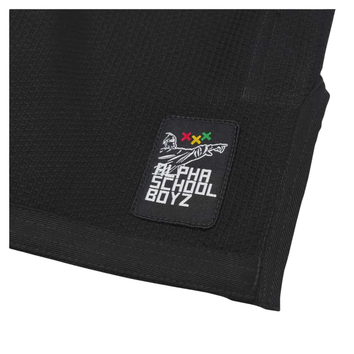 Shoyoroll Batch 30 Like Cheese BJJ Gi close-up showing School Boyz embroidered patch