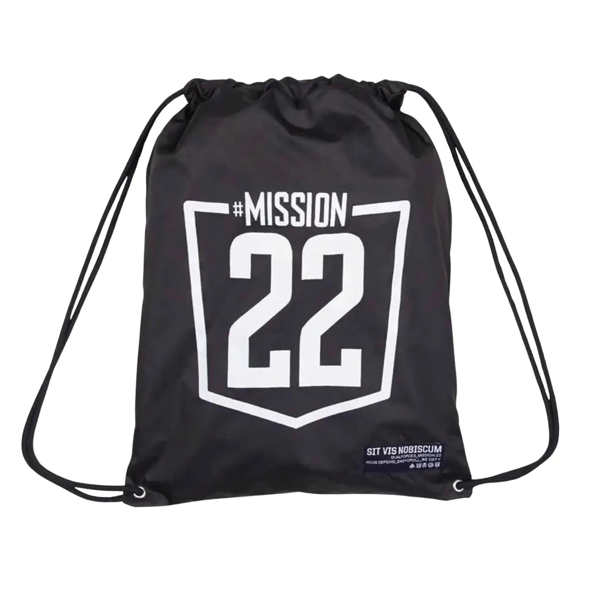 Shoyoroll Batch 66 Mission22 Project black BJJ Gi drawstring bag with Mission 22 design