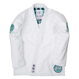 Shoyoroll Batch 72 Rebel Grappler white BJJ Gi front view with embroidered details