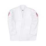 Shoyoroll Batch 77 Rebel Grappler white BJJ Gi front view with 450 GSM pearl weave jacket