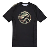 Shoyoroll BF20 Black Camo short sleeve BJJ training rash guard size chart with S to 3XL measurements