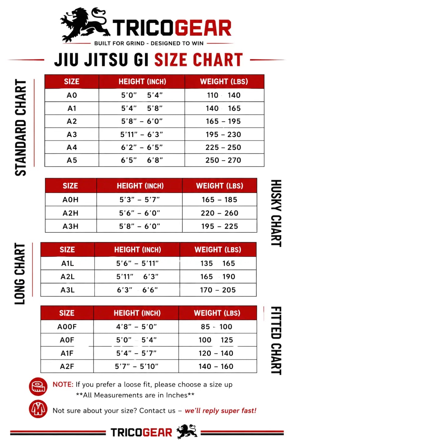 Shoyoroll RVCA x Roots BJJ Jiu-Jitsu Gi TricoGear size chart