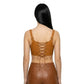 The Amber womens genuine cognac sheepskin leather bra top back lace-up closure antique brass eyelets by Trico Gear