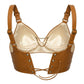 The Amber womens cognac genuine leather bra top ghost mannequin inner cream satin lining brass eyelet detail by Trico Gear
